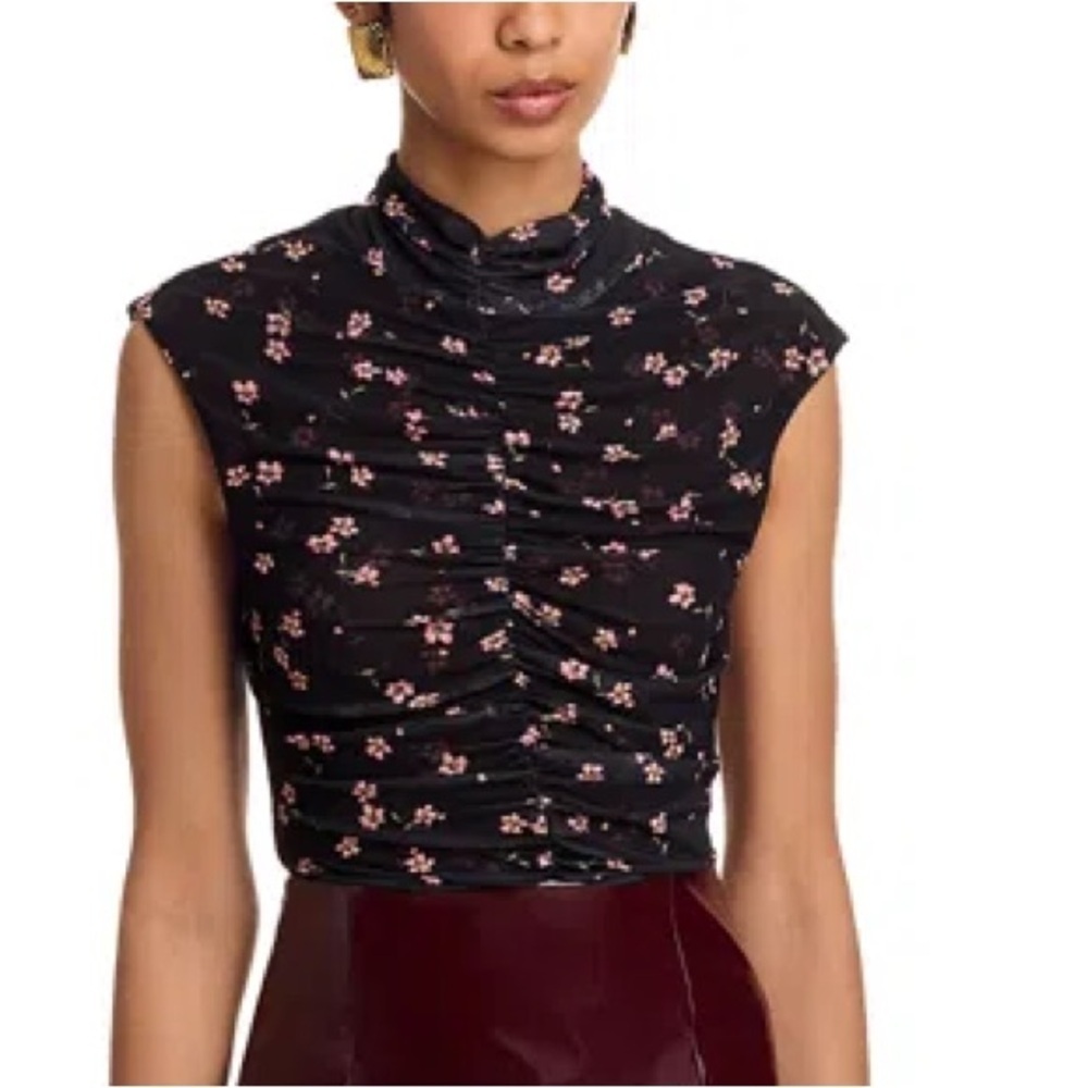 🔥 🆕 AFRM Jolie Ruched Top In Delicate Ditsy Ruched Mock Neck Size XS
